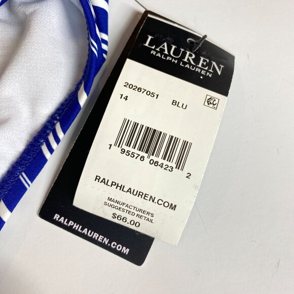 Lauren Ralph Lauren Women's Striped Blue and White Bikini Bottom, Size 14 - Picture 7 of 9
